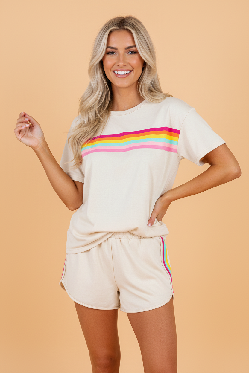 Stripe Short Sleeve Top & Shorts Athleisure Set