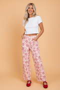 Floral Denim High Waist Pants