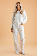 Polka Dot Denim High Waist Straight Leg Jeans