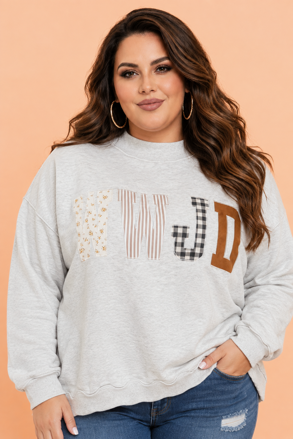 Plus Size WWJD Letter Print Exposed Seam Sweatshirt