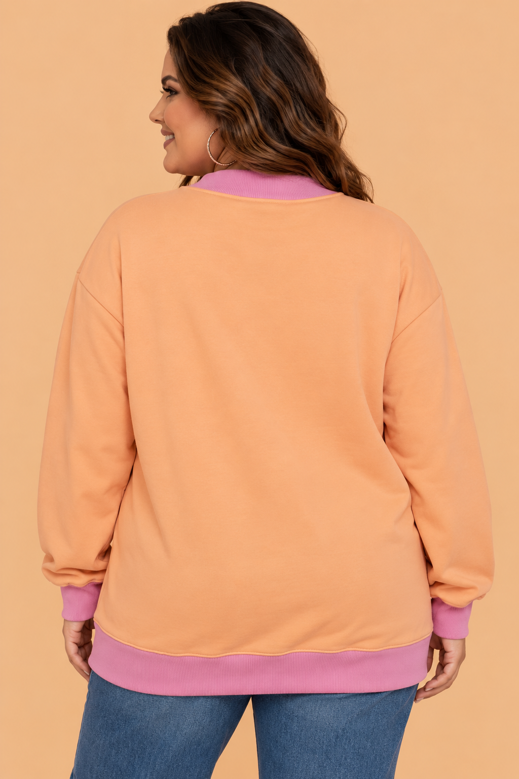 Plus Size Colorblock Contrast Trim Long Sleeve Sweatshirt