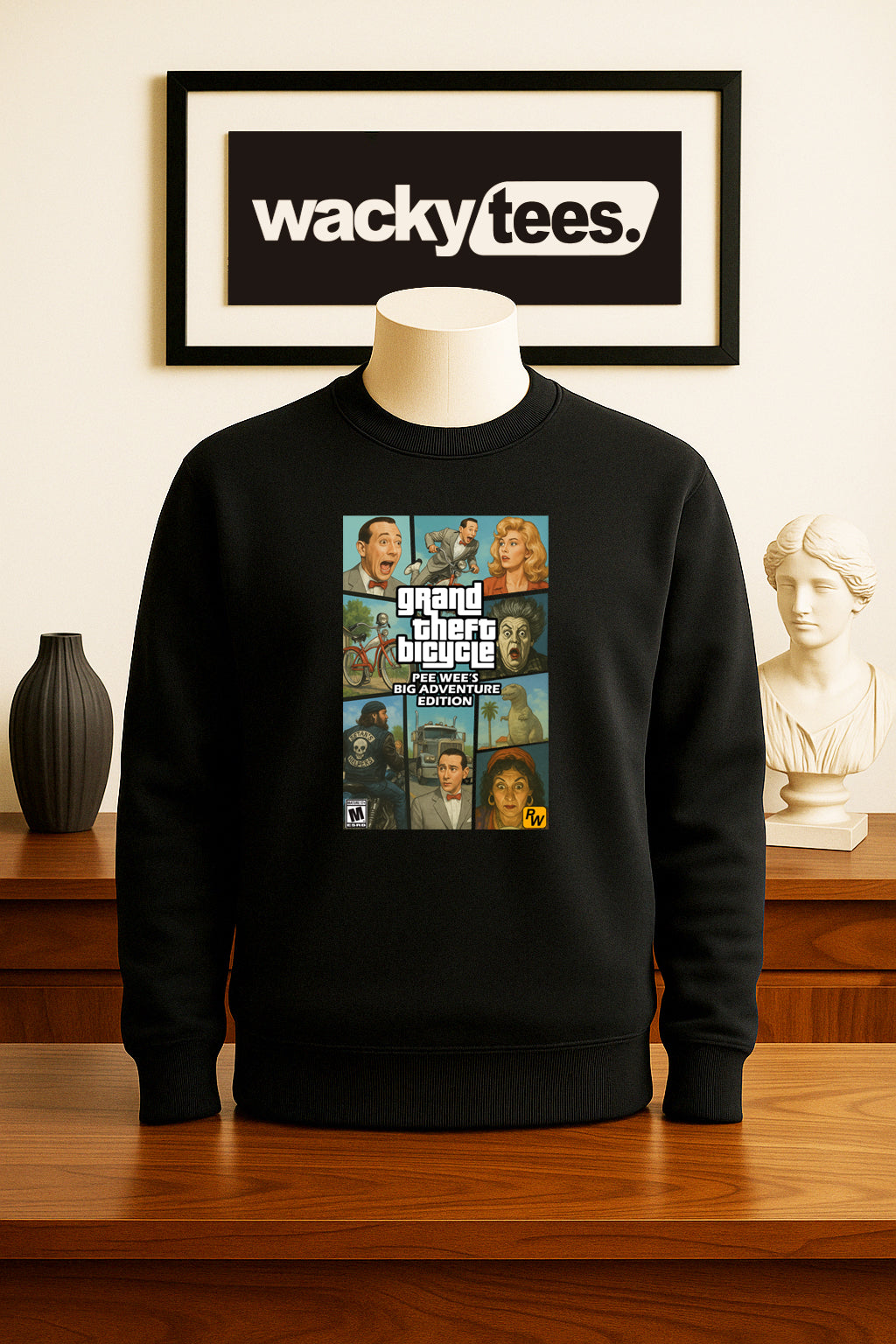 Pee Wee Herman Grand Theft Bicycle Big Adventure Edition Game Cover Graphic Tee Shirt
