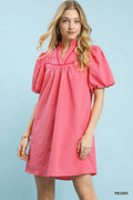 Peony Pink Seersucker Puff Sleeve Dress with Pockets by Umgee
