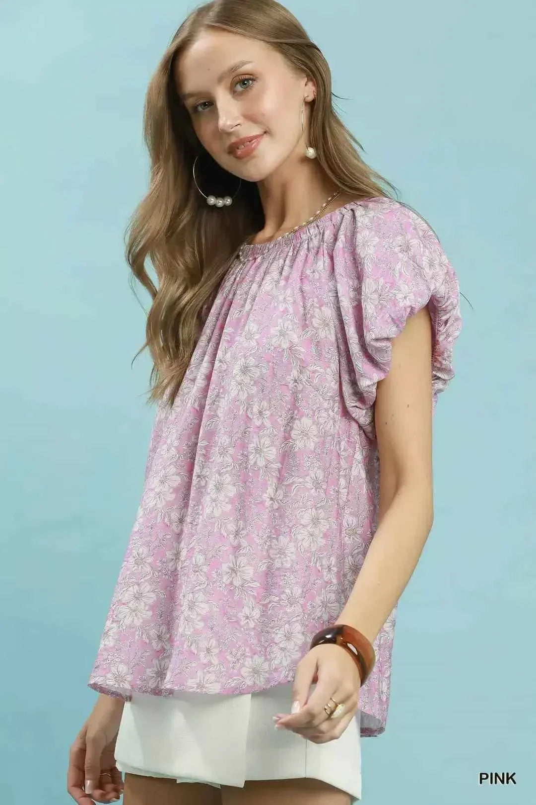 Pink Floral Puff Sleeve Blouse by Umgee