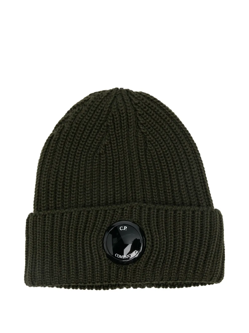 C.P.COMPANY Medium-Thick Knit Wool Cap with Lens Detail