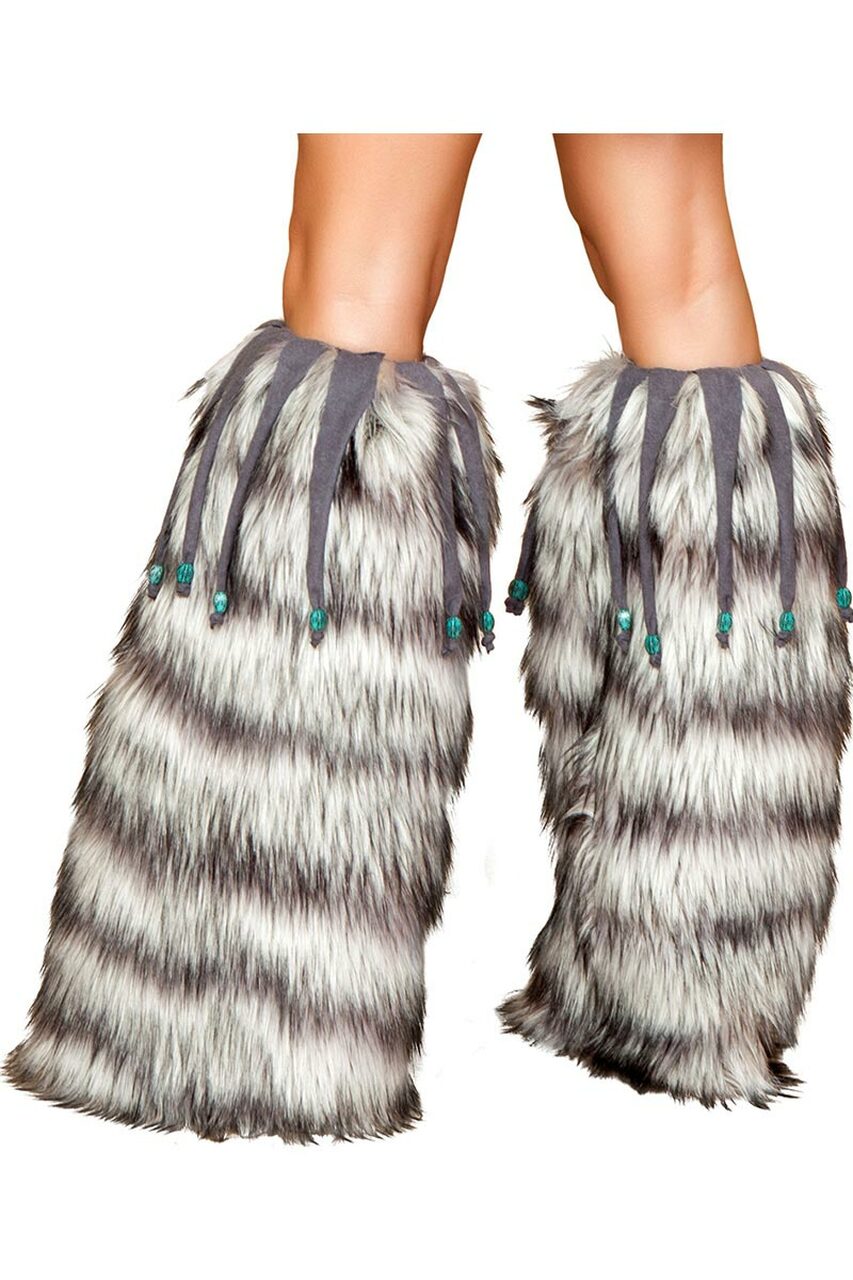 Fur Leg Warmers with Beaded Fringe