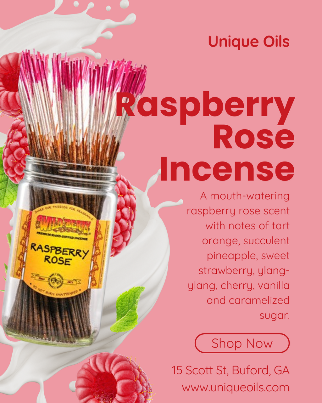 Raspberry Rose Incense Sticks (pack of 10)