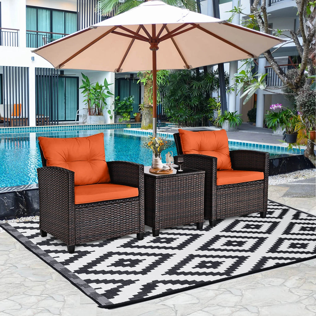 3 PCS Patio Rattan Furniture Set Cushioned Conversation Set Sofa Orange