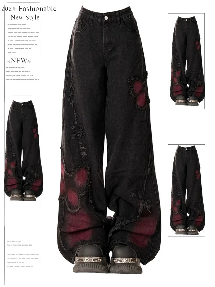 Women's Butterfly Jeans | High-Waisted Wide-Leg Denim | Casual Wear & Streetwear