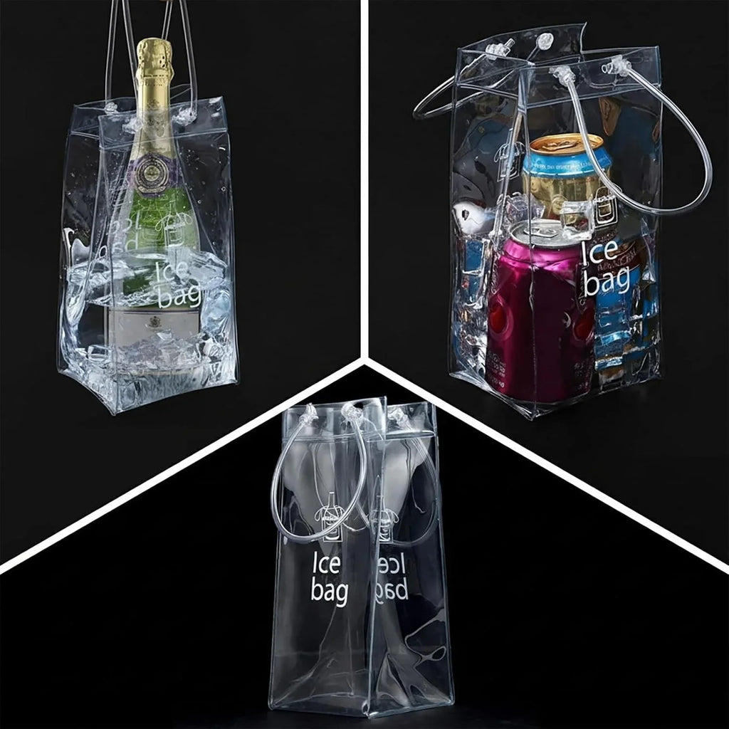 1/2/4pcs ICE Bags PVC Transparent Cooler Clear Pouch Ice Bucket Wine