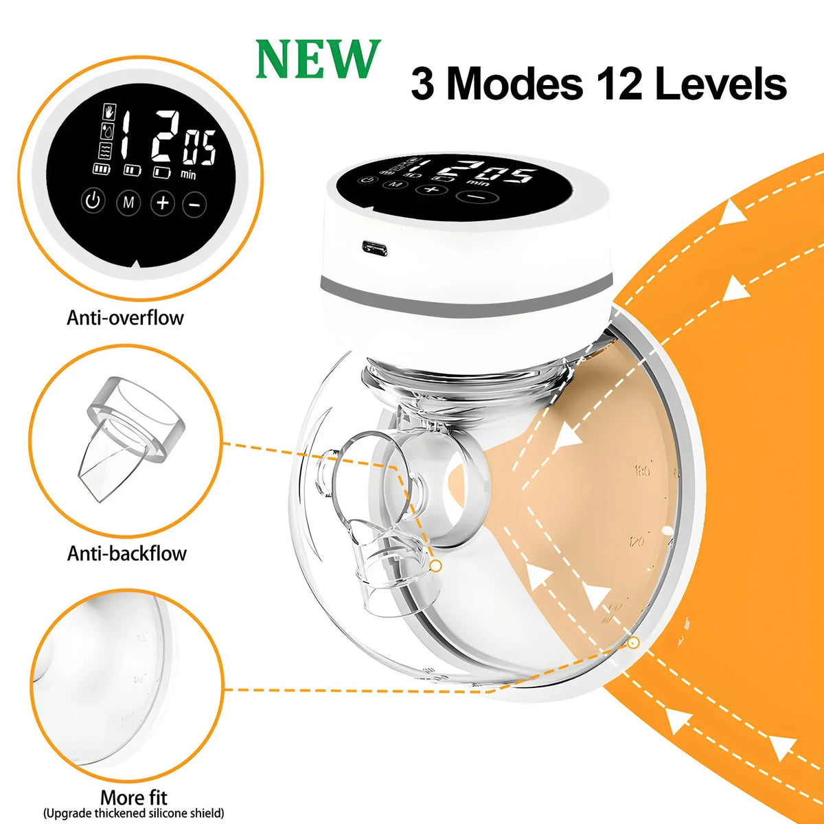 Wearable Breast Pump Electric 4 Modes 9 Gear Smart USB Charge Milk Collectors Portable Breast Milk Pump Machine with LED Screen