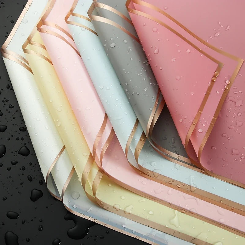 5pcs Flower Wrapping Paper with Golden Border