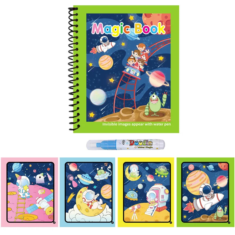 Magic Water Drawing Book | Reusable Coloring Pad with Pen for Kids Gift