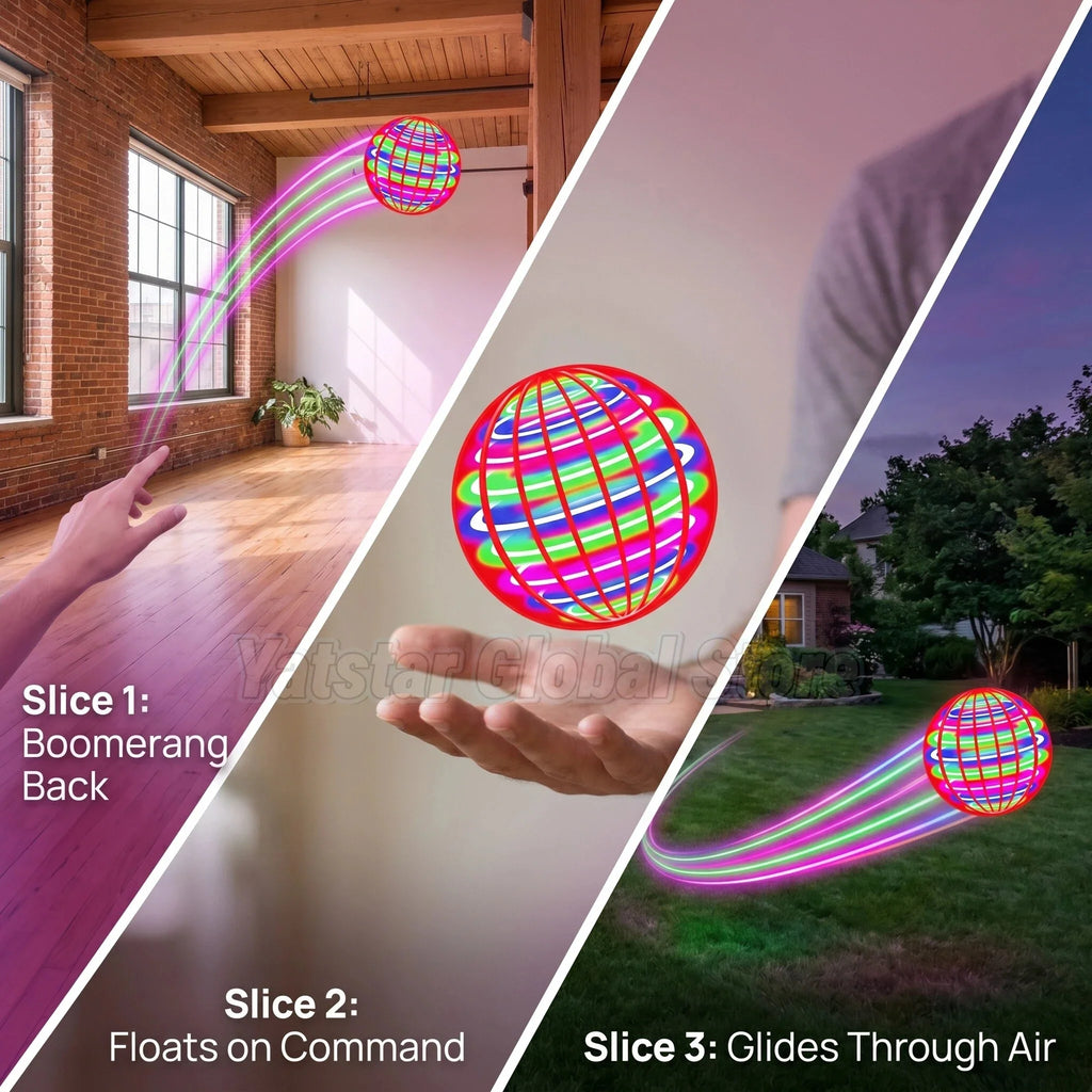 Flying Ball with Color LED Lights & Automatic Boomerang, Anti-Gravity Hover Toy Great Outdoor Indoor Fun Gift for Teens & Adults