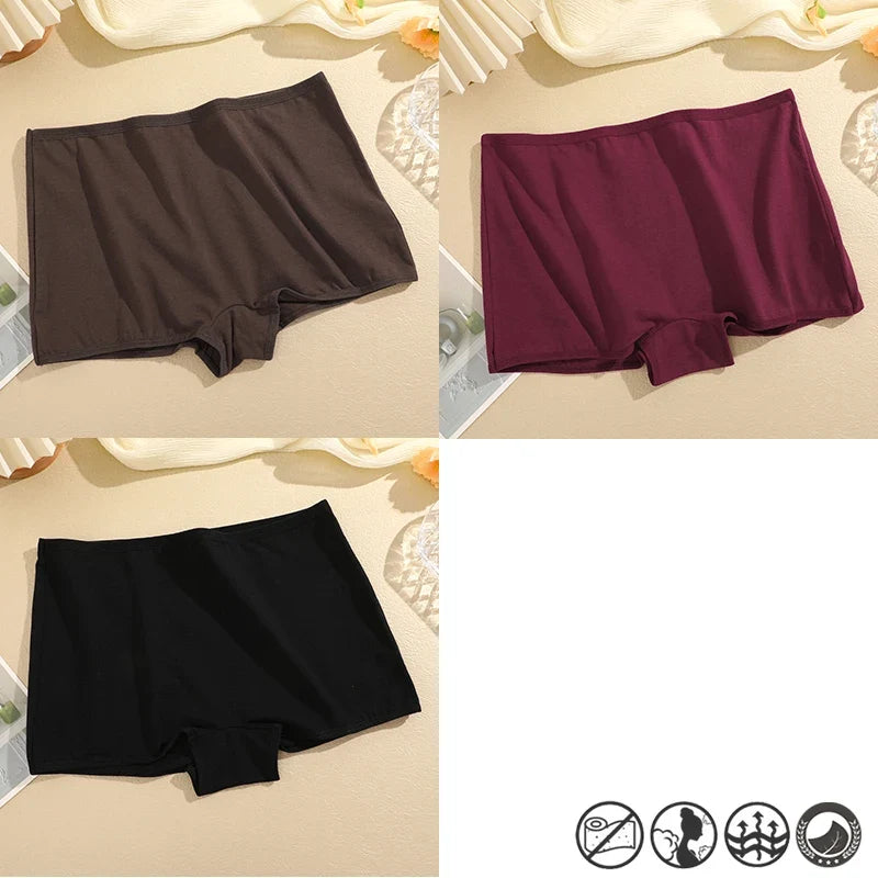 FINETOO 3PCS/SET Women's Cotton Panties Seamless Sports Boxers Underwear Female Solid Color Briefs Cozy Intimate Underpants Soft