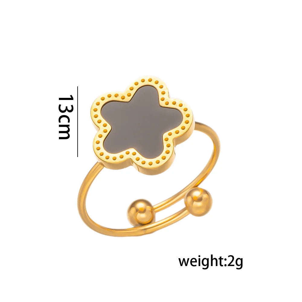 Gold Plated Stainless Steel Necklace Woman Five Leaf Petals Double Sided Necklaces