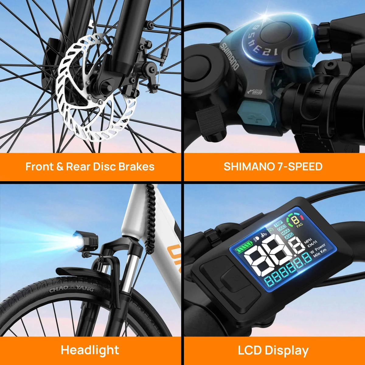 Peak 750W E26 Electric Bike 26x2" Commuter Tires 48V 10.4Ah Removable Battery 20MPH Speed 7-Speeds LCD Display