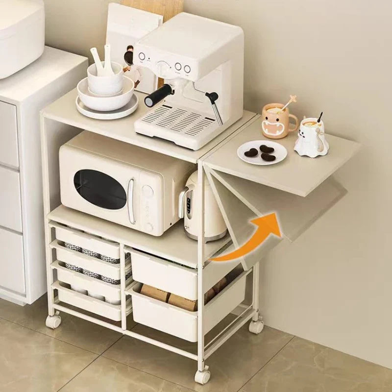 Rolling Kitchen Island Cart | 6-Drawer Storage Cart with Fold-Out Extended Desktop | Kitchen, Dining Room & Home Office