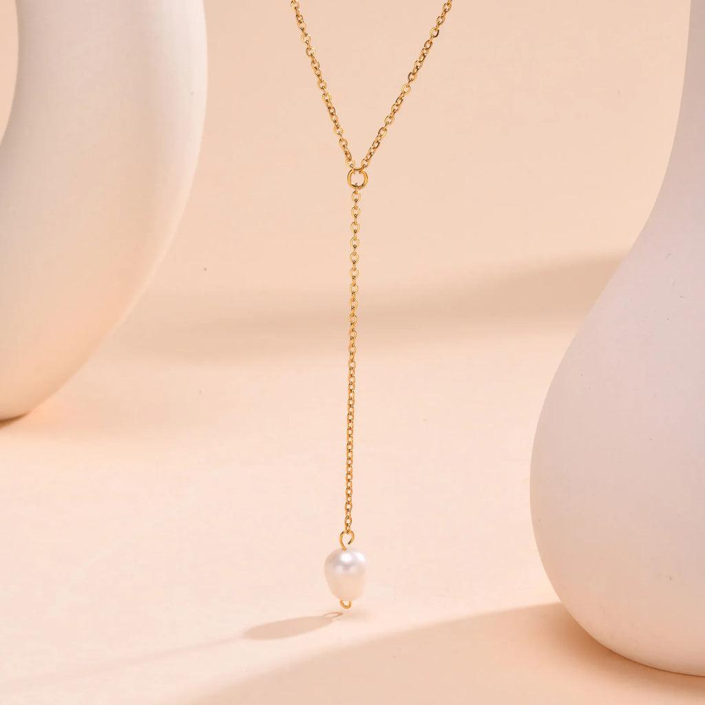 Drop Y Lariat Necklace with Bar Pendant, Stainless Steel Long Chain, Womens Necklaces Trendy