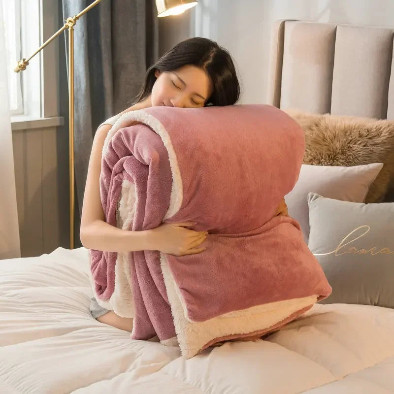 Winter Bed Blankets Solid Color Fleece Blankets Throws Adult Thick Warm Sofa Winter Blanket Super Soft Warm Duvet Cover Luxury