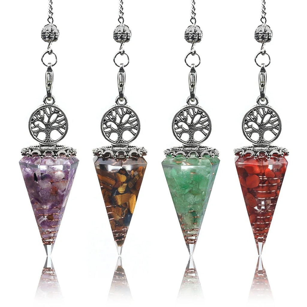 20x52mm Natural Stone Pendulum Tree of Life Hexagonal Cone Crushed Stone Lapis Lazuli