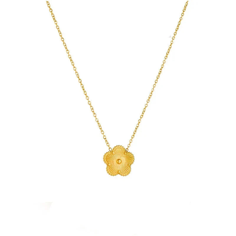 Gold Plated Stainless Steel Necklace Woman Five Leaf Petals Double Sided Necklaces