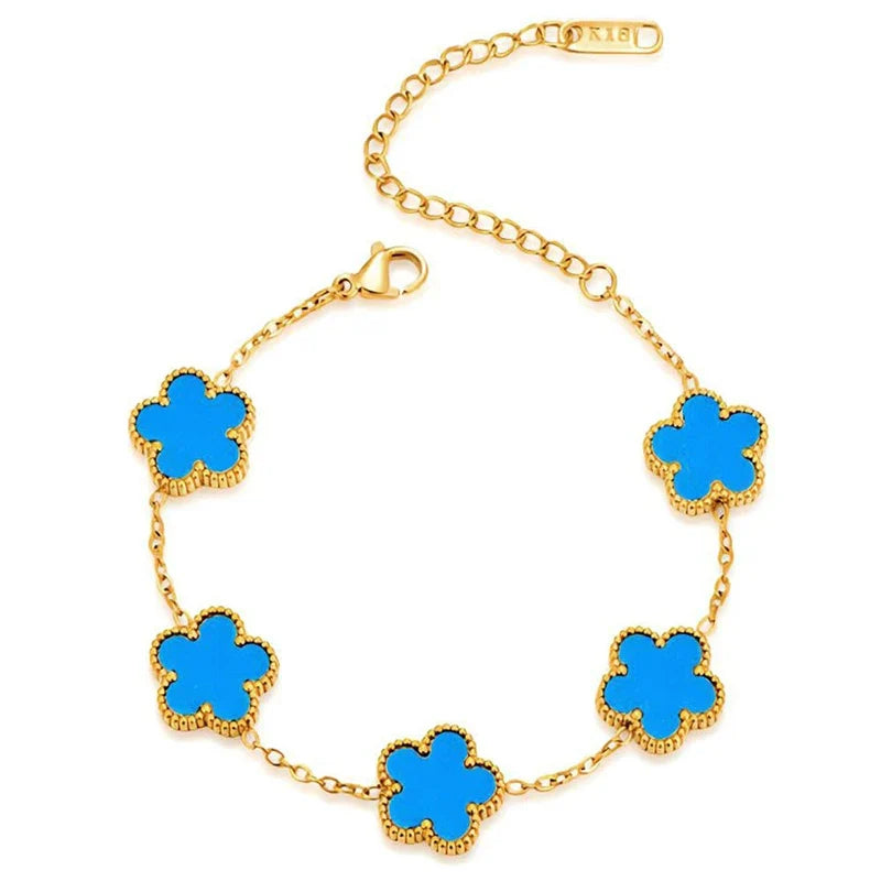 Gold Plated Stainless Steel Necklace Woman Five Leaf Petals Double Sided Necklaces