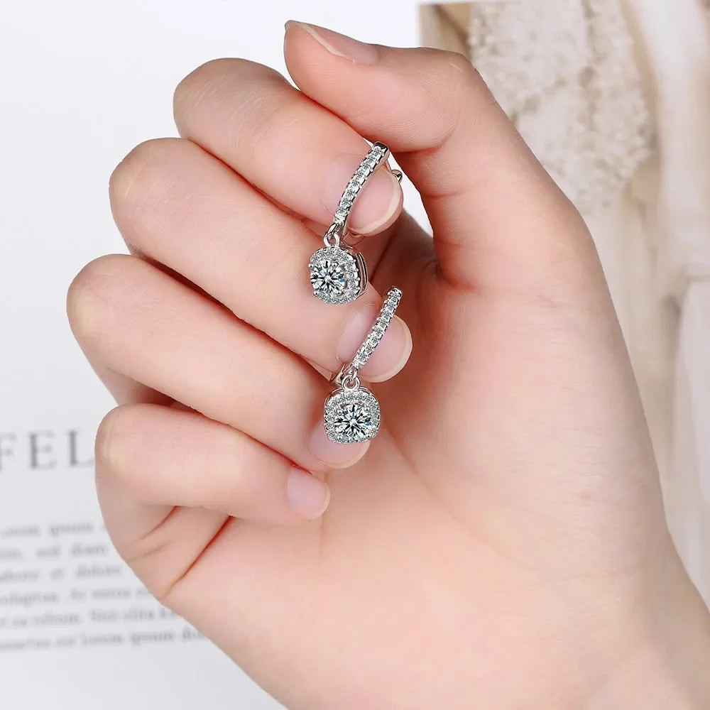 2CT Moissanite Huggie Hoop Earrings | Lab Created Diamond 925 Sterling Silver Dainty Hoop Dangle