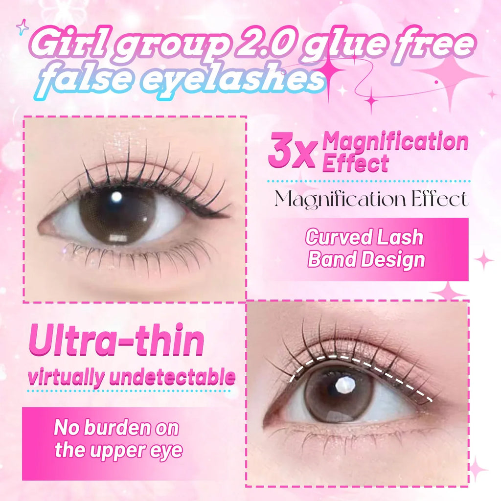 K-pop 2.0 Self-Adhesive False Eyelashes Easy Wear Glue Trendy Daily/Party Eye Makeup Accessory