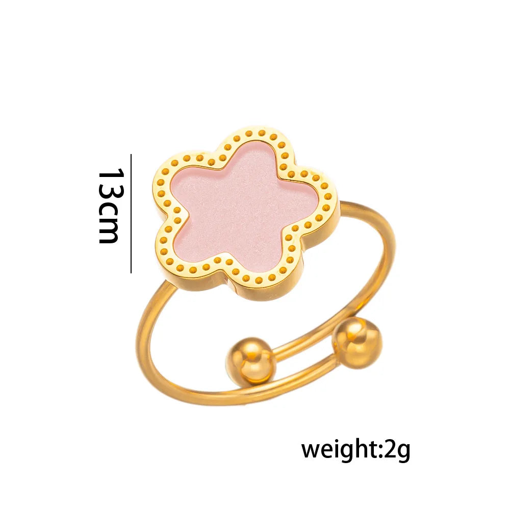 Gold Plated Stainless Steel Necklace Woman Five Leaf Petals Double Sided Necklaces