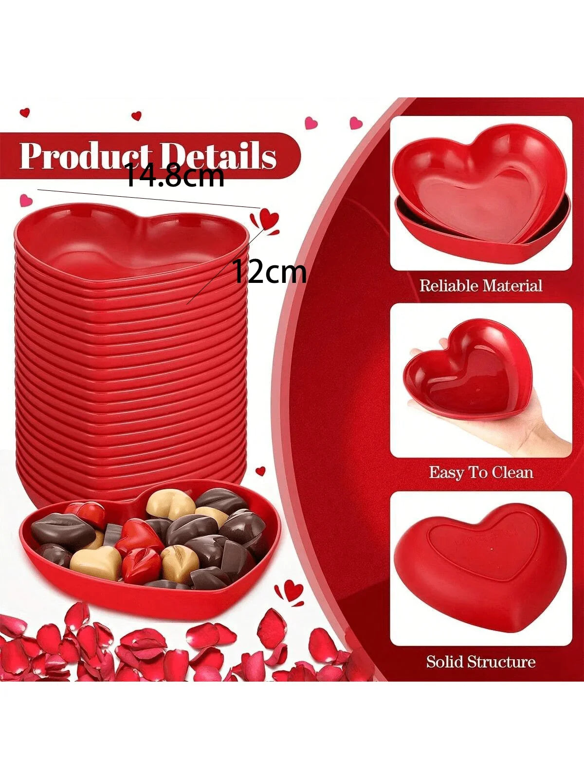 1/5/10/20pcs Plastic Heart Shaped Dinner Plate Set - Red and Pink Heart Themed Fruit Snacks Plate, Suitable for All