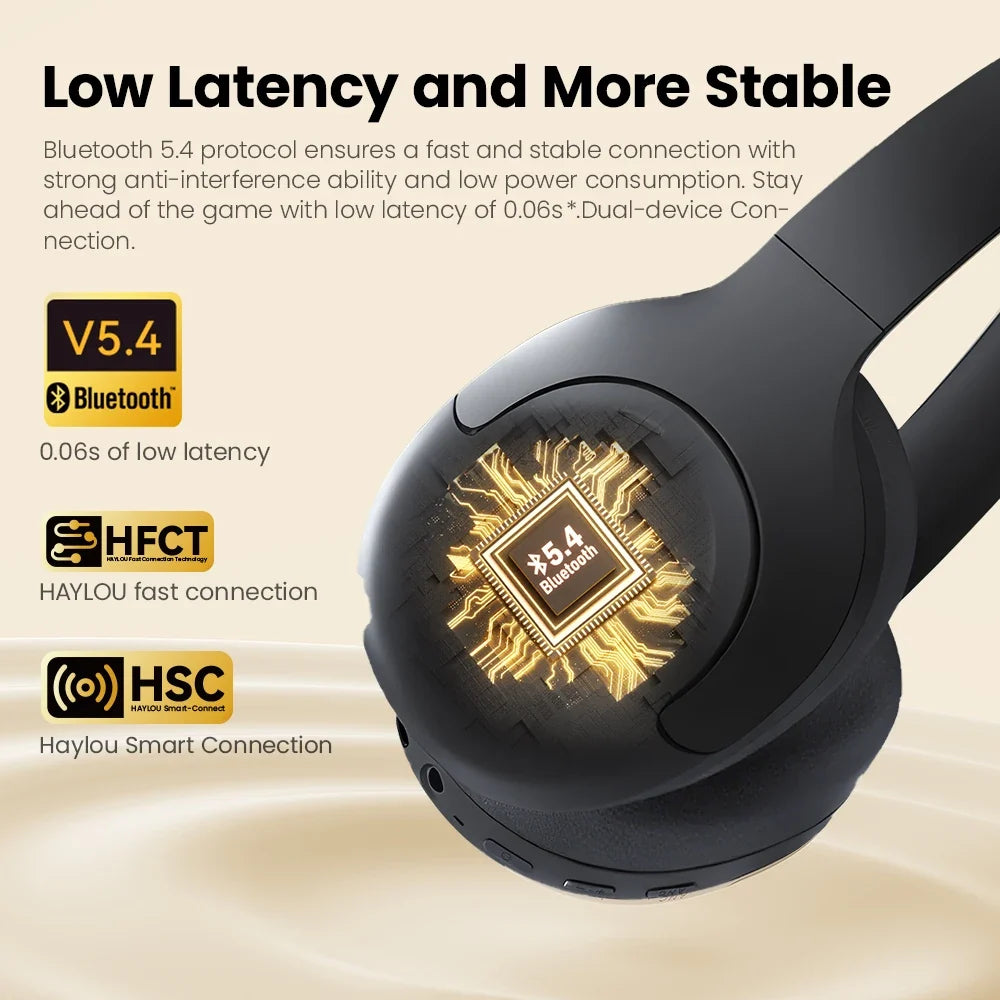 HAYLOU S30 Wireless Bluetooth 5.4 Headphones 43dB Adaptive Noise Cancelling Headsets 40mm Driver 80H Playtime Earphones