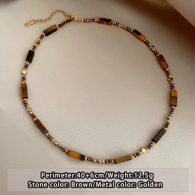 Retro Temperament Layered Tiger Eye Stone Pendant Necklace