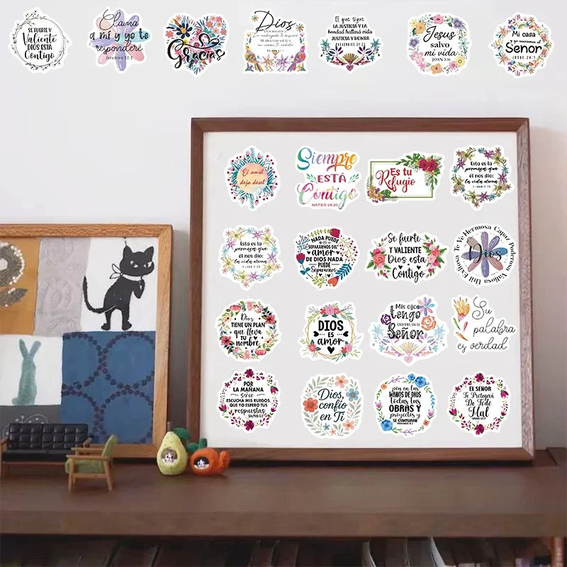 50PCS Spanish Motivational Text Stickers Motivational Waterproof Bicycle Stationary Scrapbooking Study Luggage Art Stickers