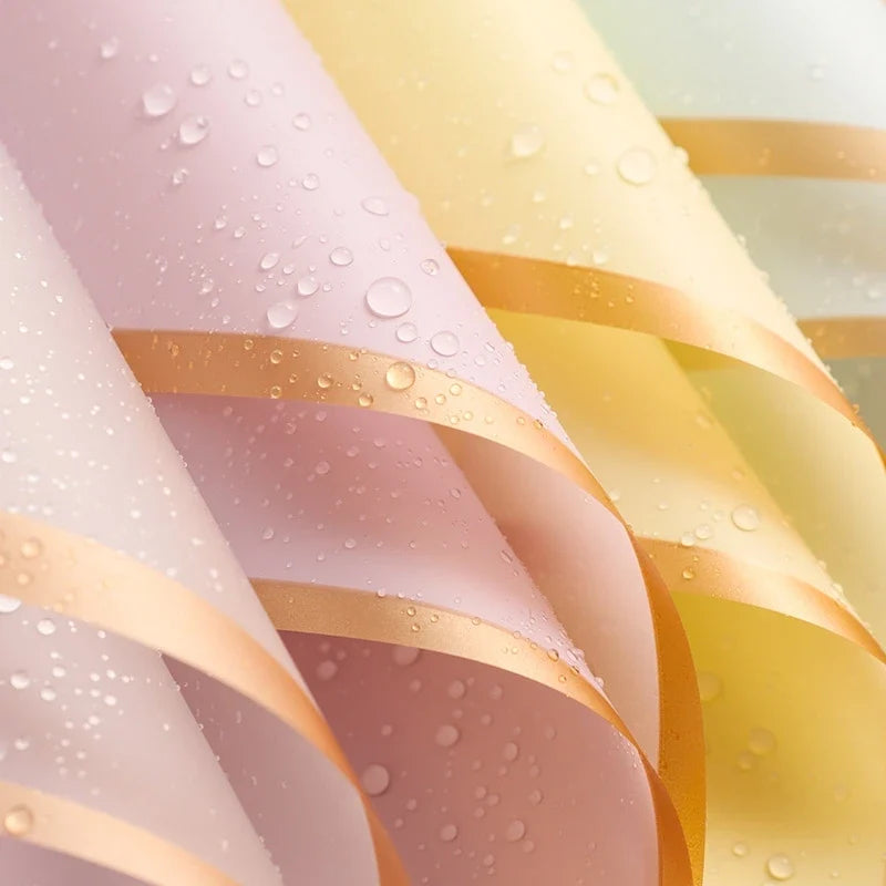5pcs Flower Wrapping Paper with Golden Border