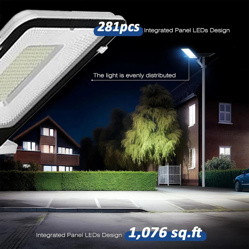 Solar LED Street Light | 281 LEDs & Remote Dimming | Driveways, Gardens & Outdoor Paths