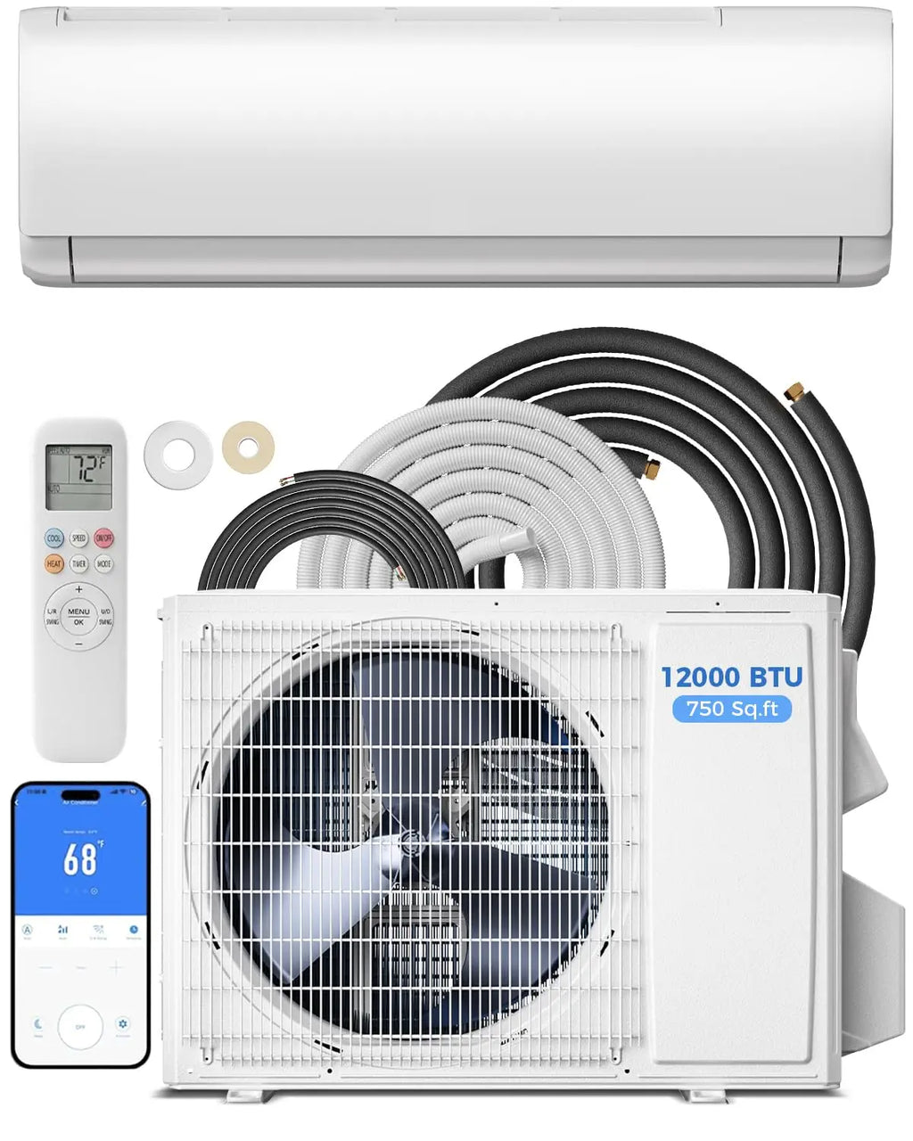 Ductless Mini Split Air Conditioner & Heater | SAC001-12K, 12,000 BTU & 115V | Home & Office Climate Control
