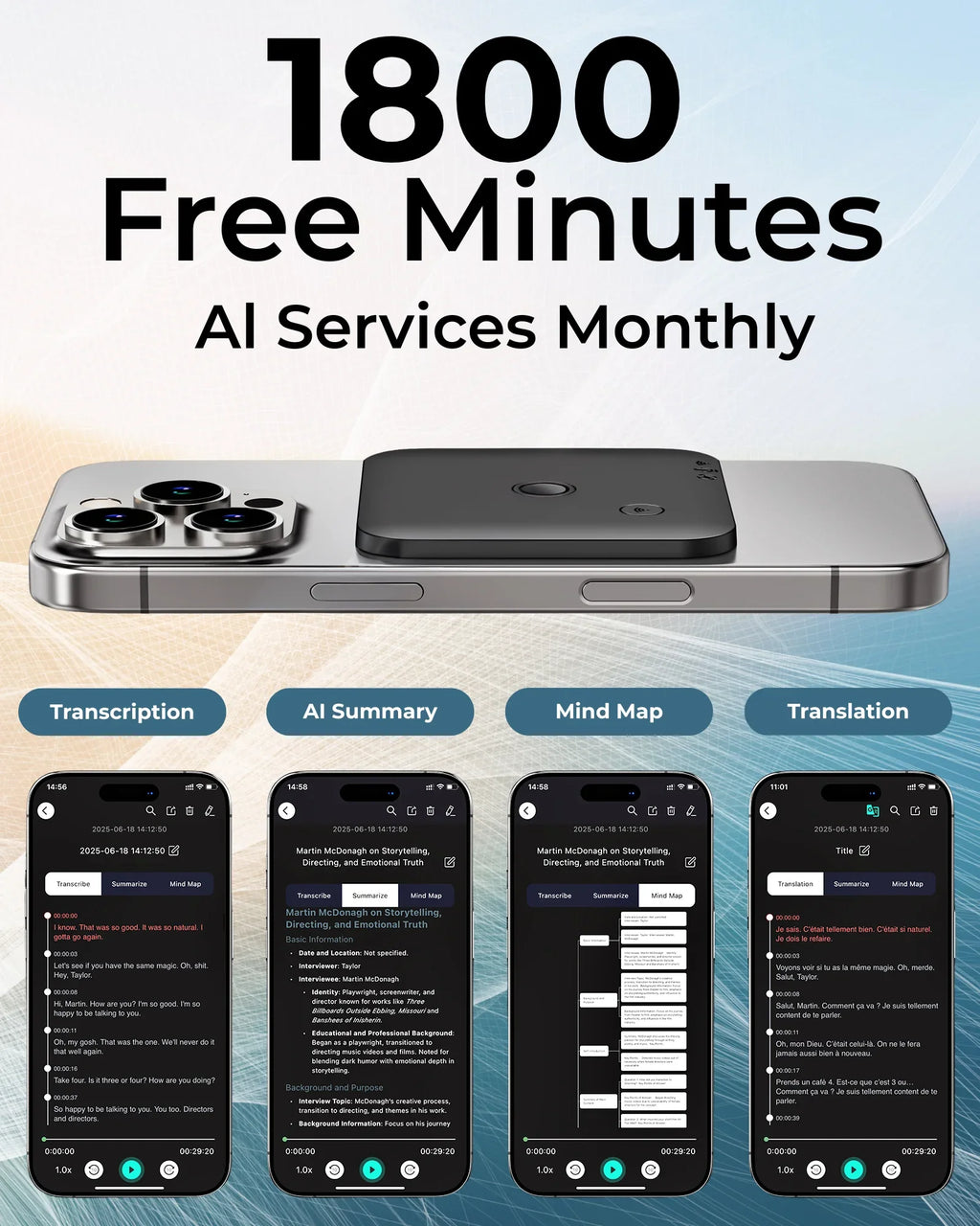 AI Powered Voice Recorder and Call Recorder with Speech-to-Text, Summarization, Translation, Supports 100 Languages, 64GB