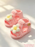 1 Pair Crochet Baby Sandal Booties, Pink, Daisy Flower Accent