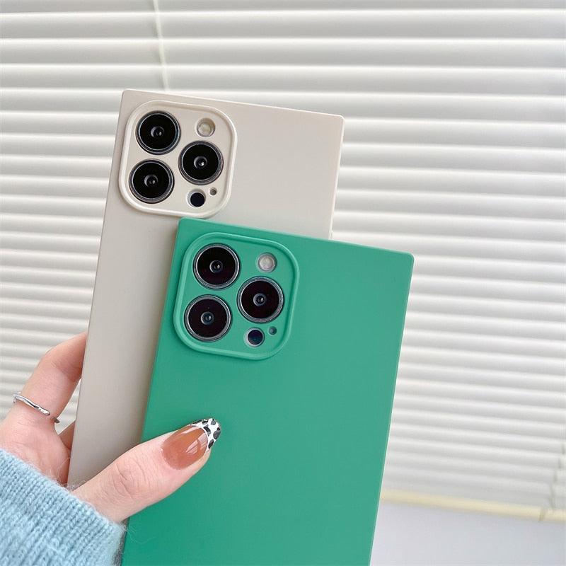 Fashion Candy Color Square Soft Silicone Phone Case For iPhone 13 11 12 Pro Max Bumper Shockproof Cover Square Silicone Camera Case Ultra Thin Lightweight Silky Soft Case Compatible with iPhone