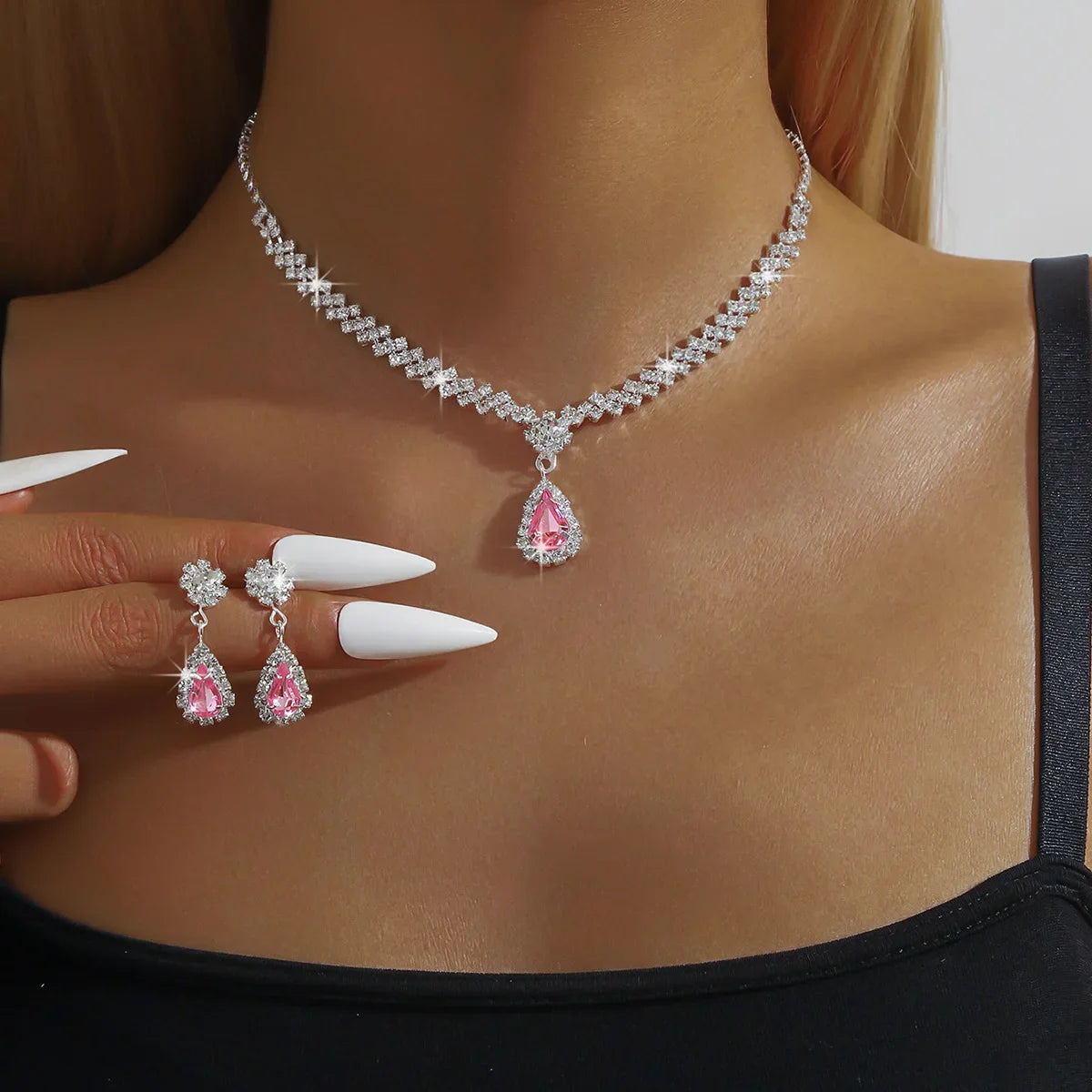 Of Women's Water Drop Necklaces Earrings Set for Wedding Season Banquet