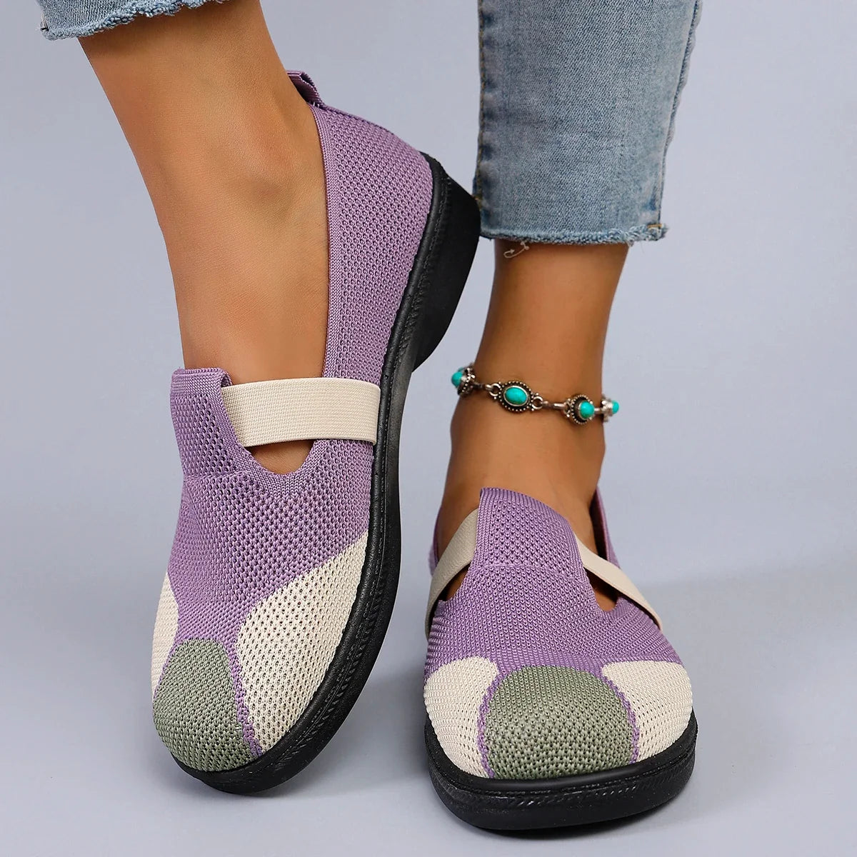 Women's Purple Slip-On Shoes | Low-Heel Cotton Flats | Summer Casual Wear
