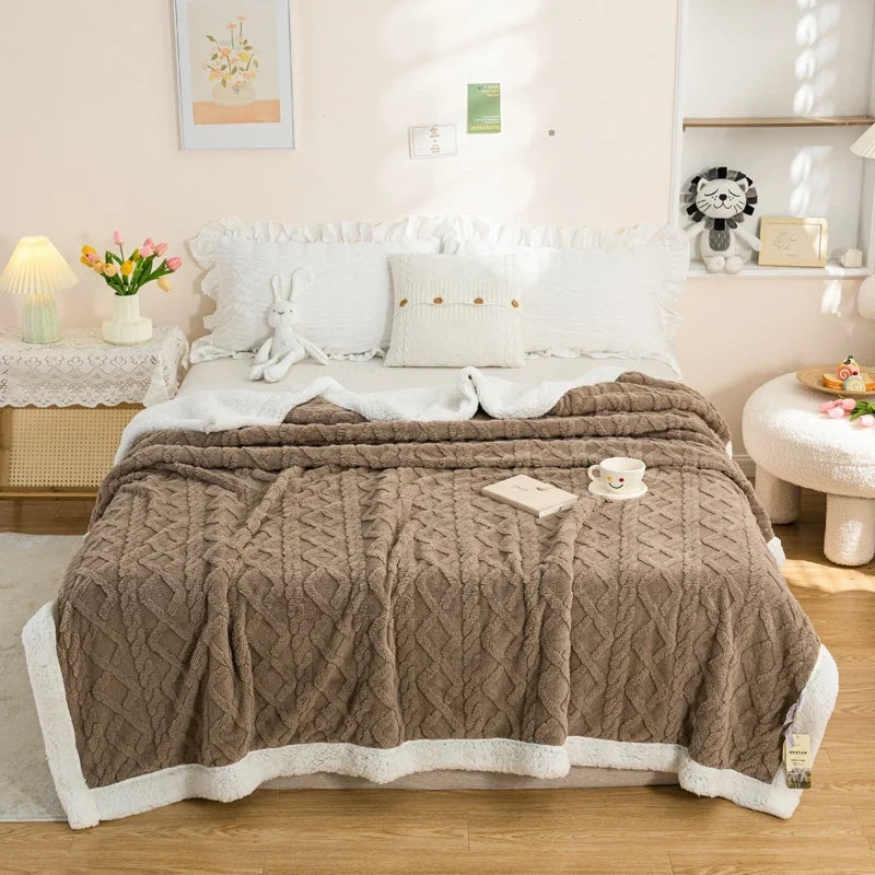 Warm Wool Sherpa Thick Blankets Fluffy Soft Coral Fleece Bedspread on The Bed Single Double Winter Plush Coraline Furry Throw