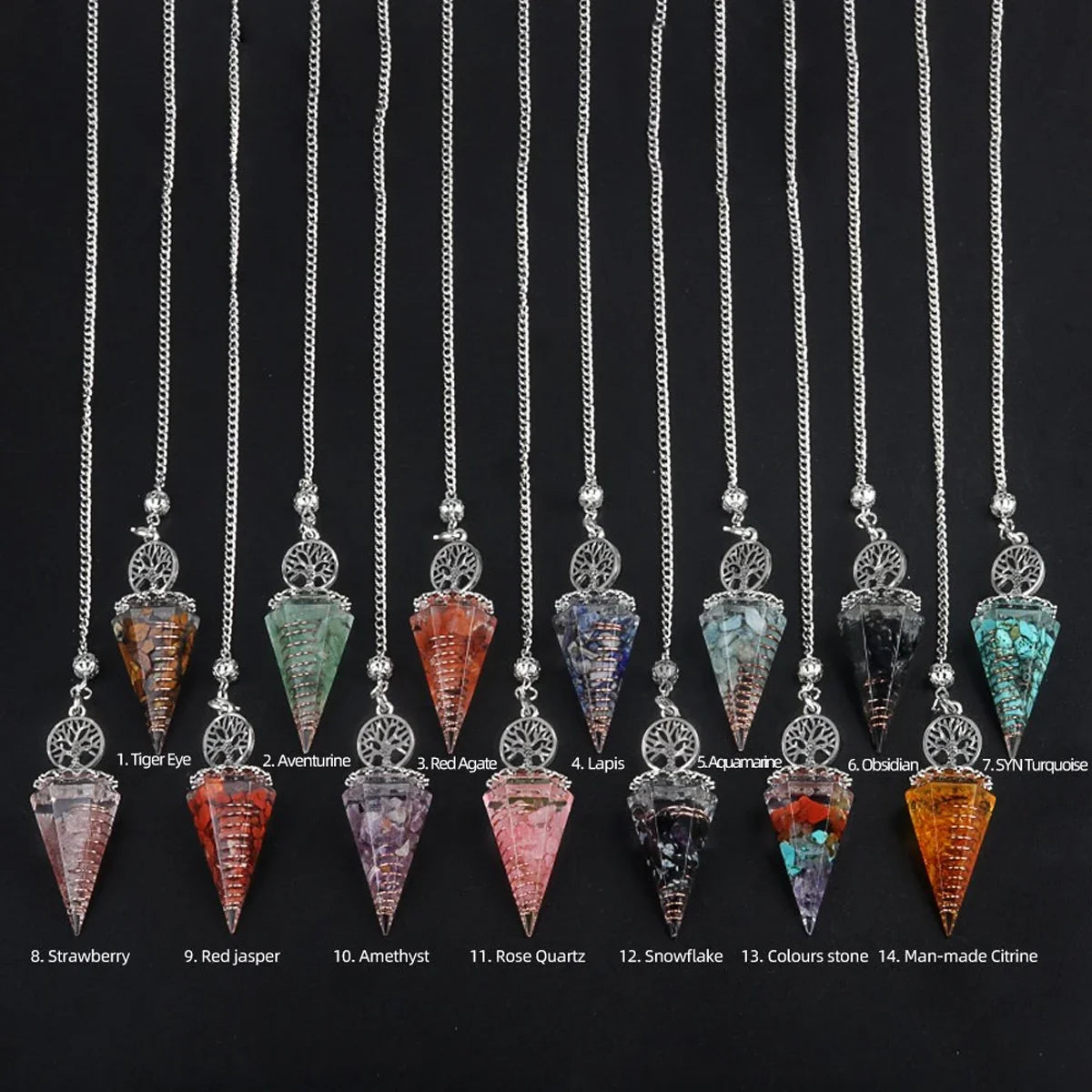 20x52mm Natural Stone Pendulum Tree of Life Hexagonal Cone Crushed Stone Lapis Lazuli