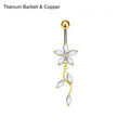 Stainless Steel Dangle Belly Button Ring Crystal Flower