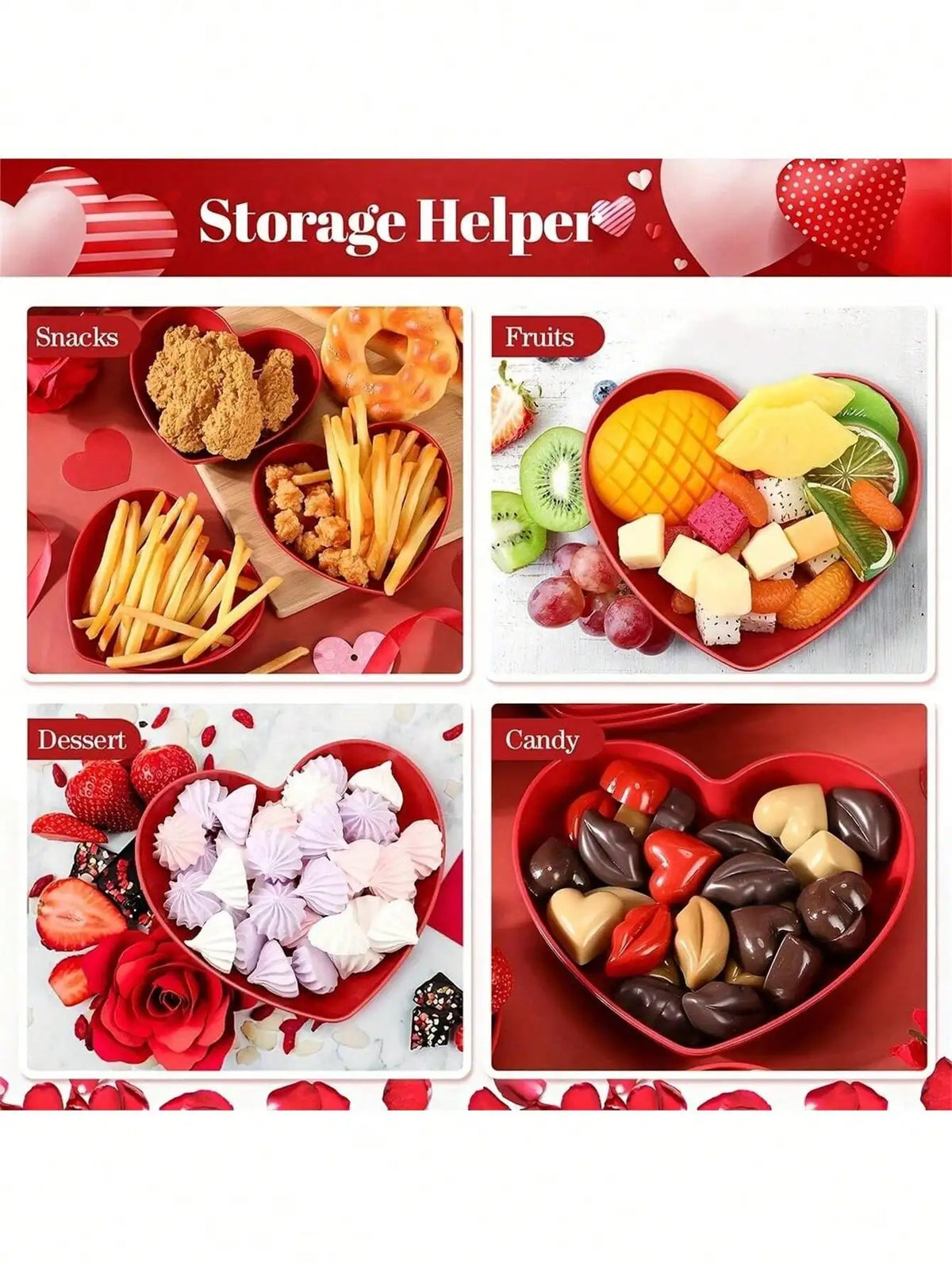 1/5/10/20pcs Plastic Heart Shaped Dinner Plate Set - Red and Pink Heart Themed Fruit Snacks Plate, Suitable for All
