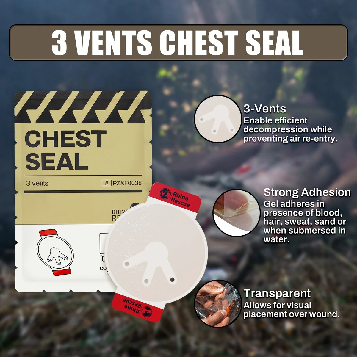 Chest Seal Dressing | Vented & Non-Vented Pack Options | Emergency First Aid & Trauma Kits