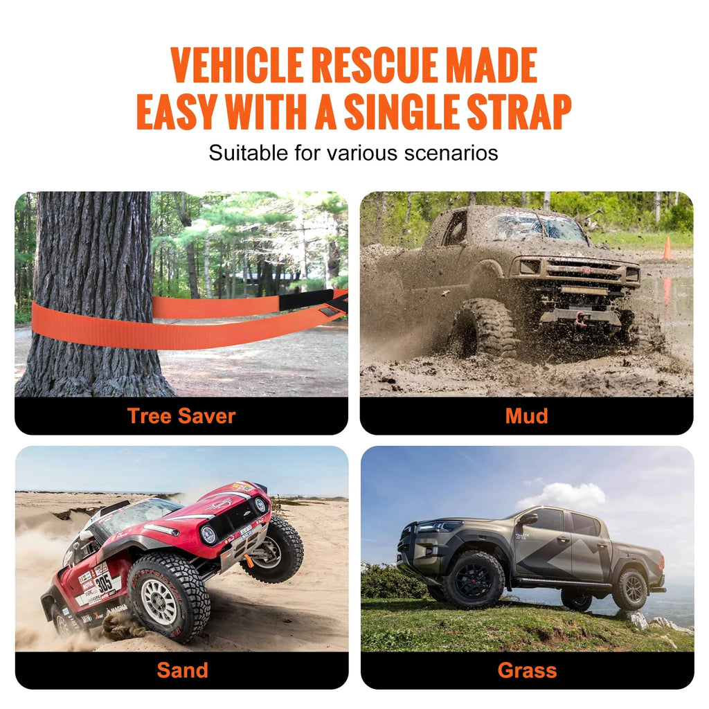 Heavy-Duty Polyester Tow Strap Recovery Kit High-Strength Winch Ropes