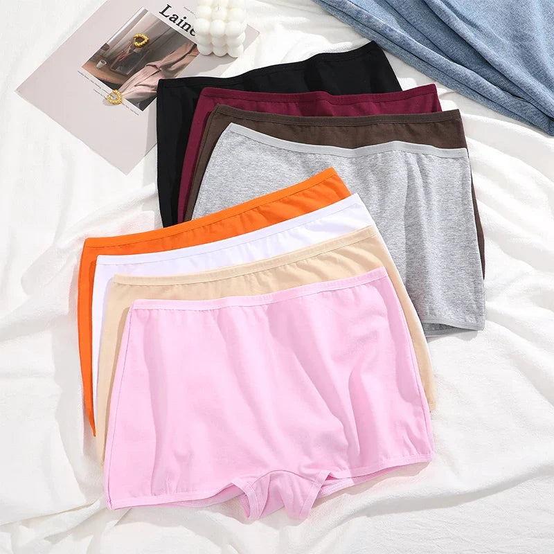 FINETOO 3PCS/SET Women's Cotton Panties Seamless Sports Boxers Underwear Female Solid Color Briefs Cozy Intimate Underpants Soft