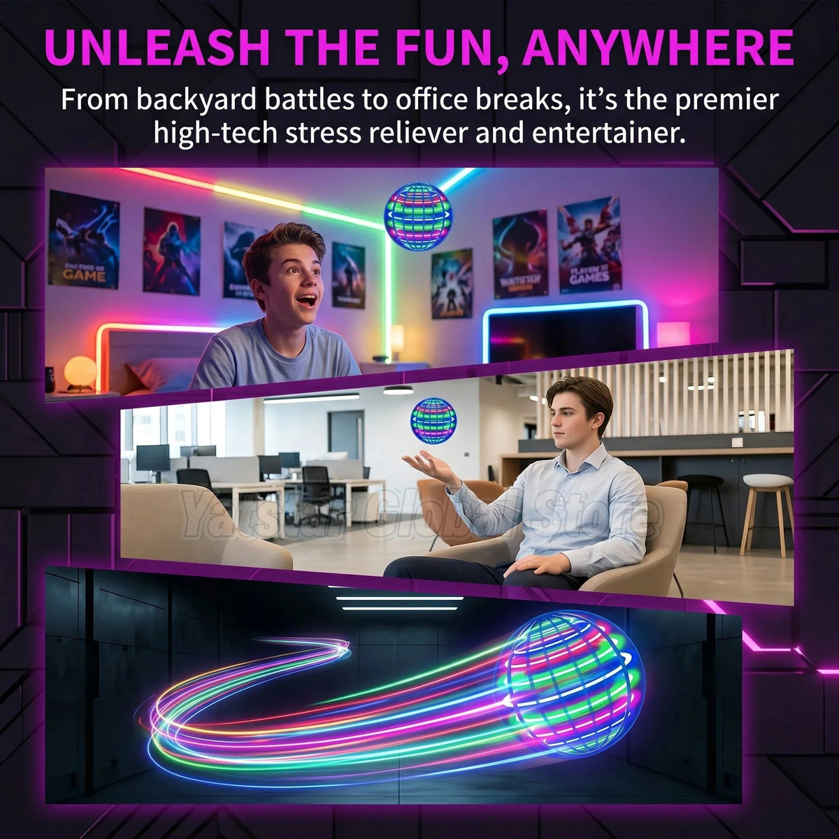 Flying Ball with Color LED Lights & Automatic Boomerang, Anti-Gravity Hover Toy Great Outdoor Indoor Fun Gift for Teens & Adults